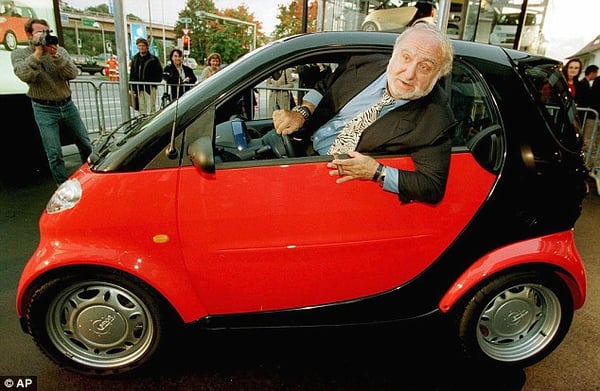 Red smart car and driver