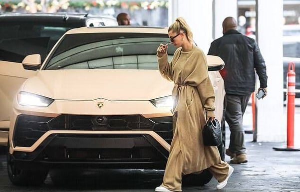 Hailey Bieber and her custom pink Lamborgini Urus