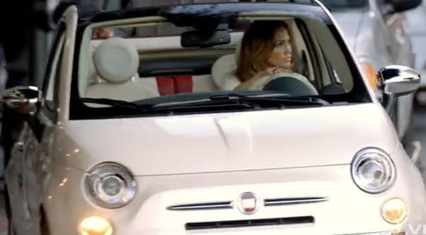 Jennifer Lopez in her white Fiat Abarth