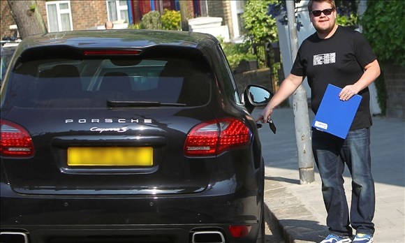 James Corden with his black Porsche Cayenne