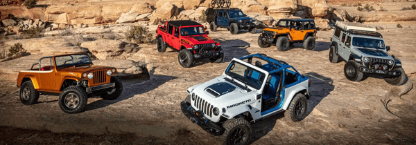A collection of Jeeps parked off-road