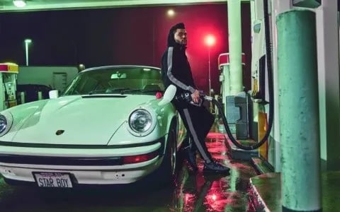 The Weeknd with his white Porsche 911 Carerra