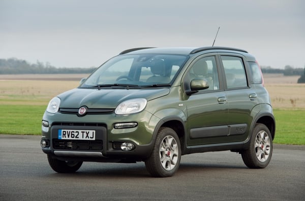 green fiat panda on the road