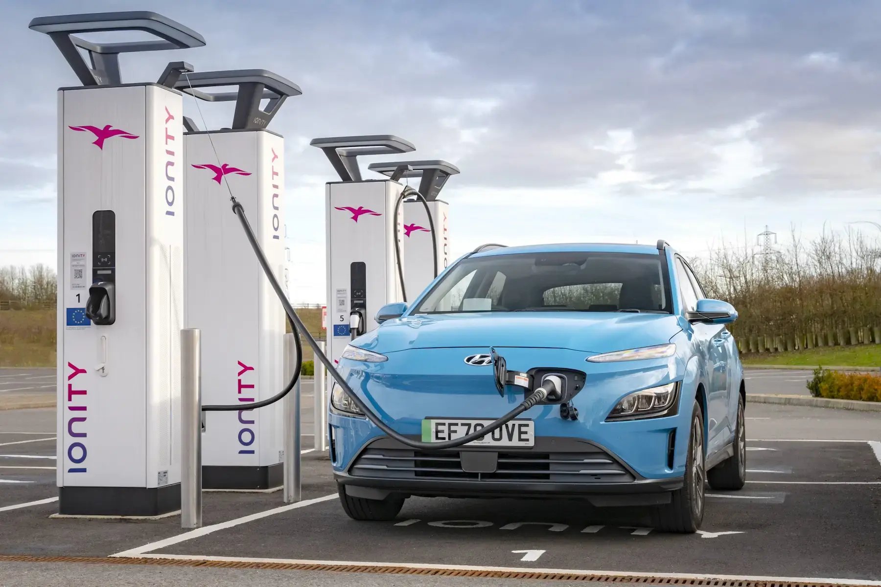 light-blue-Hyundai-Kona-with-Ionity-public-charger