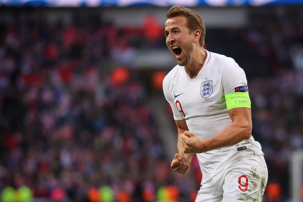 Harry Kane scoring for England