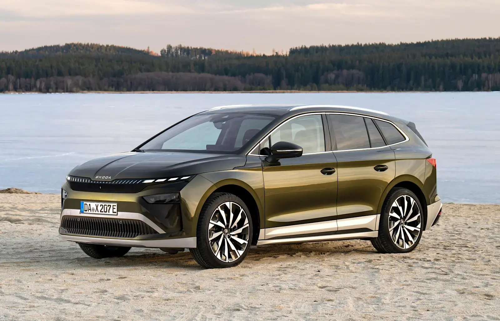 tan-metallic-Skoda-Enyaq-parked