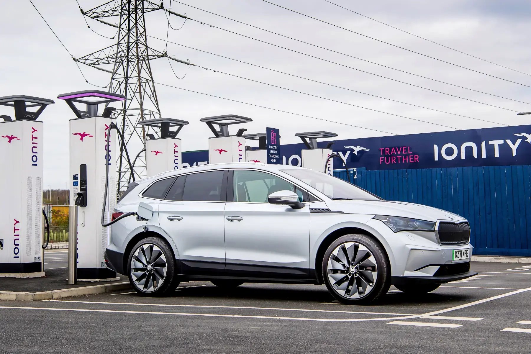 white-Skoda-Enyaq-with-Ionity-public-charger