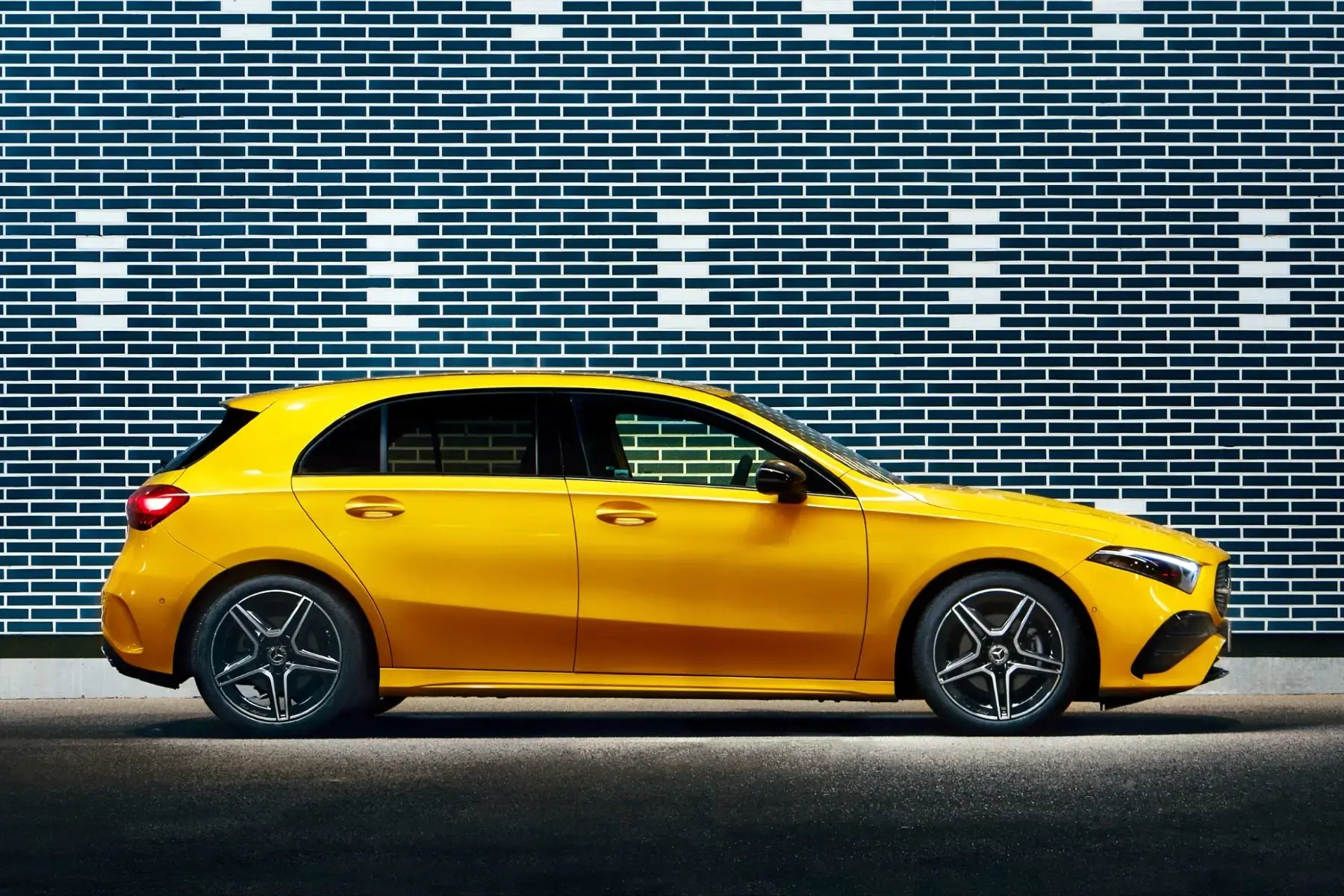 yellow-Mercedes-Benz-A-Class-parked-side